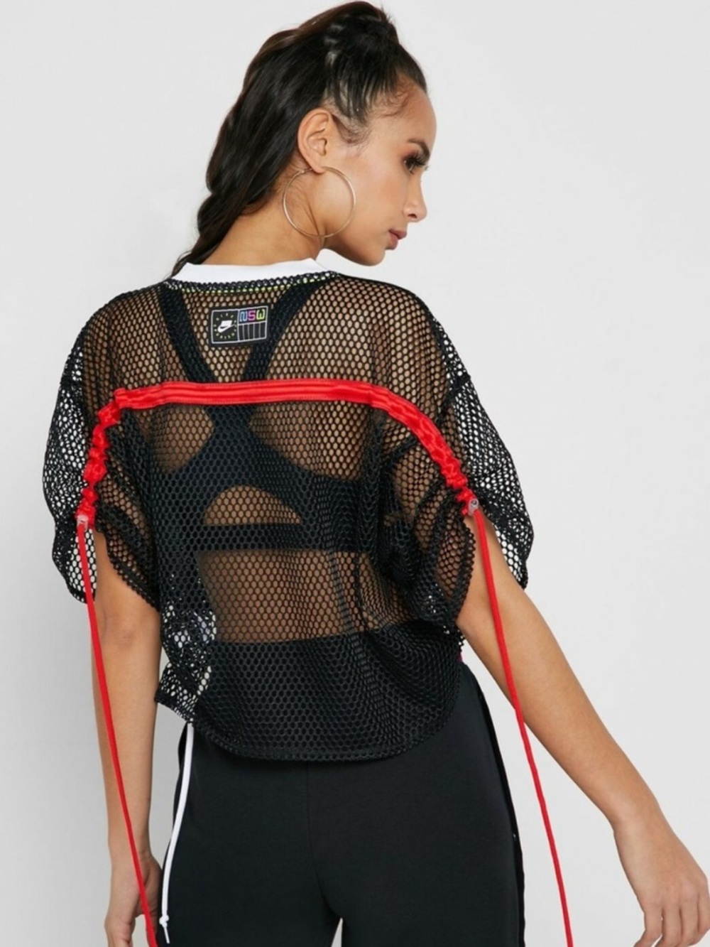 Nike White Mesh Crop Top with Neon Yellow & black Trim - Picture 4 of 4